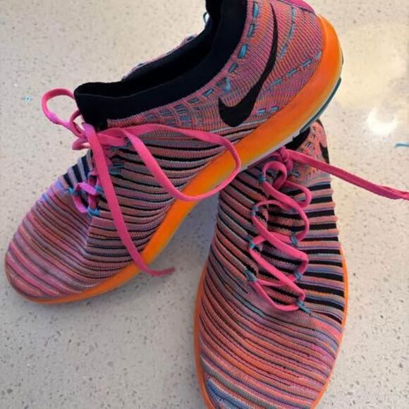 Nike Womens Free Transform Flyknit MultiColor Pink Orange Running Shoes - Picture 3 of 5